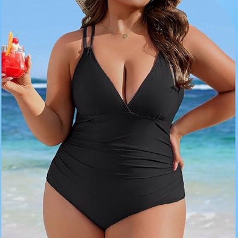 Charmo V-Neck Multi-Strap Crisscross Back Swimsuit 2X